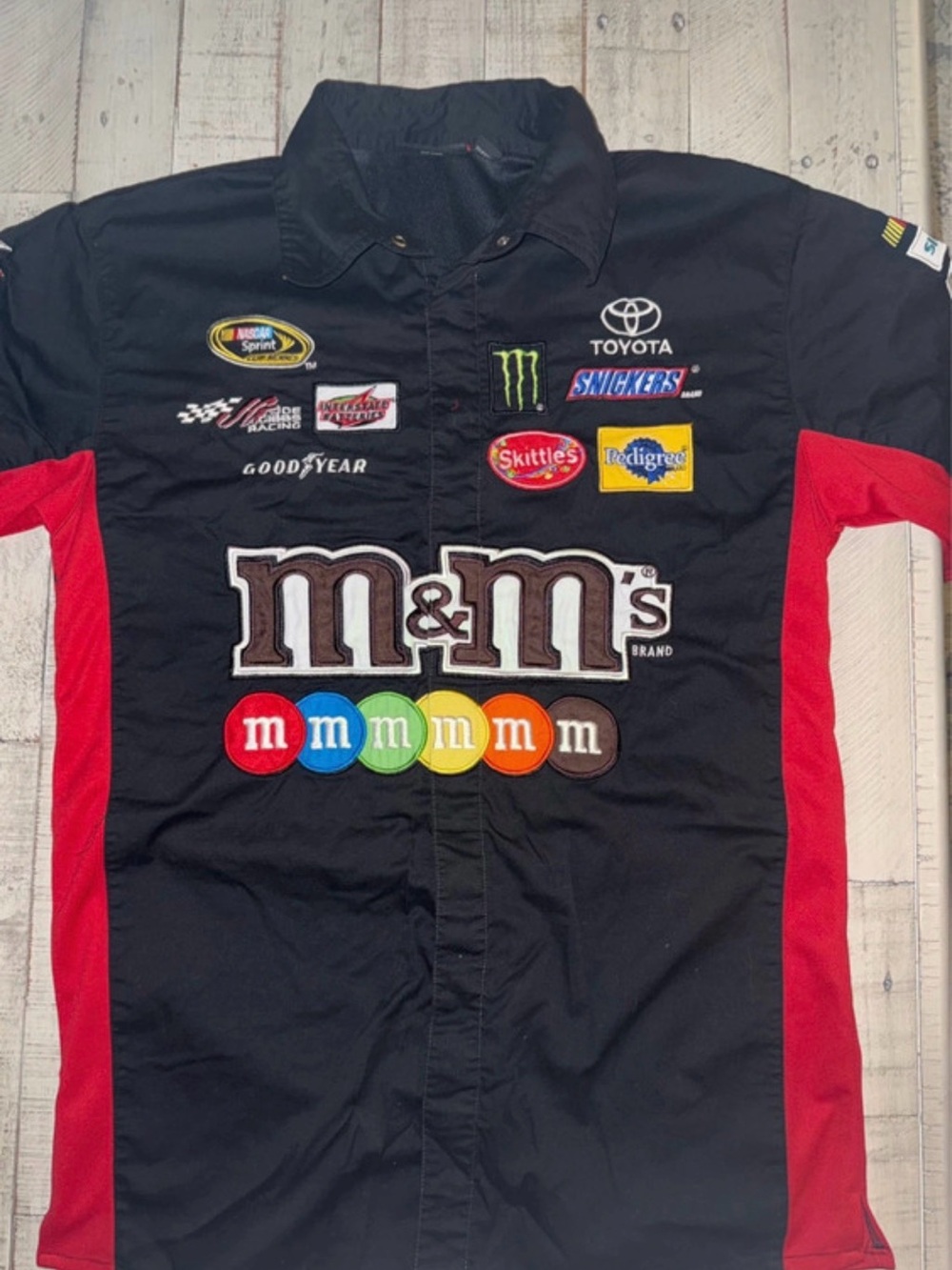 Kyle Busch #18 M&M's Nascar pit crew button-up shirt
